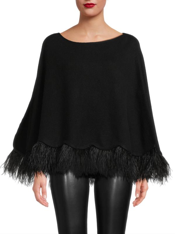 #2: بونشو من الكشمير مزيّن بالريش - أسود