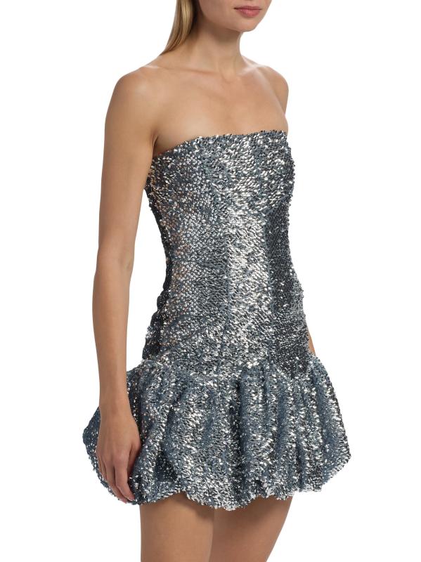 #3: فستان Garance قصير مزين بالترتر بحافة على شكل فقاعة - فضة