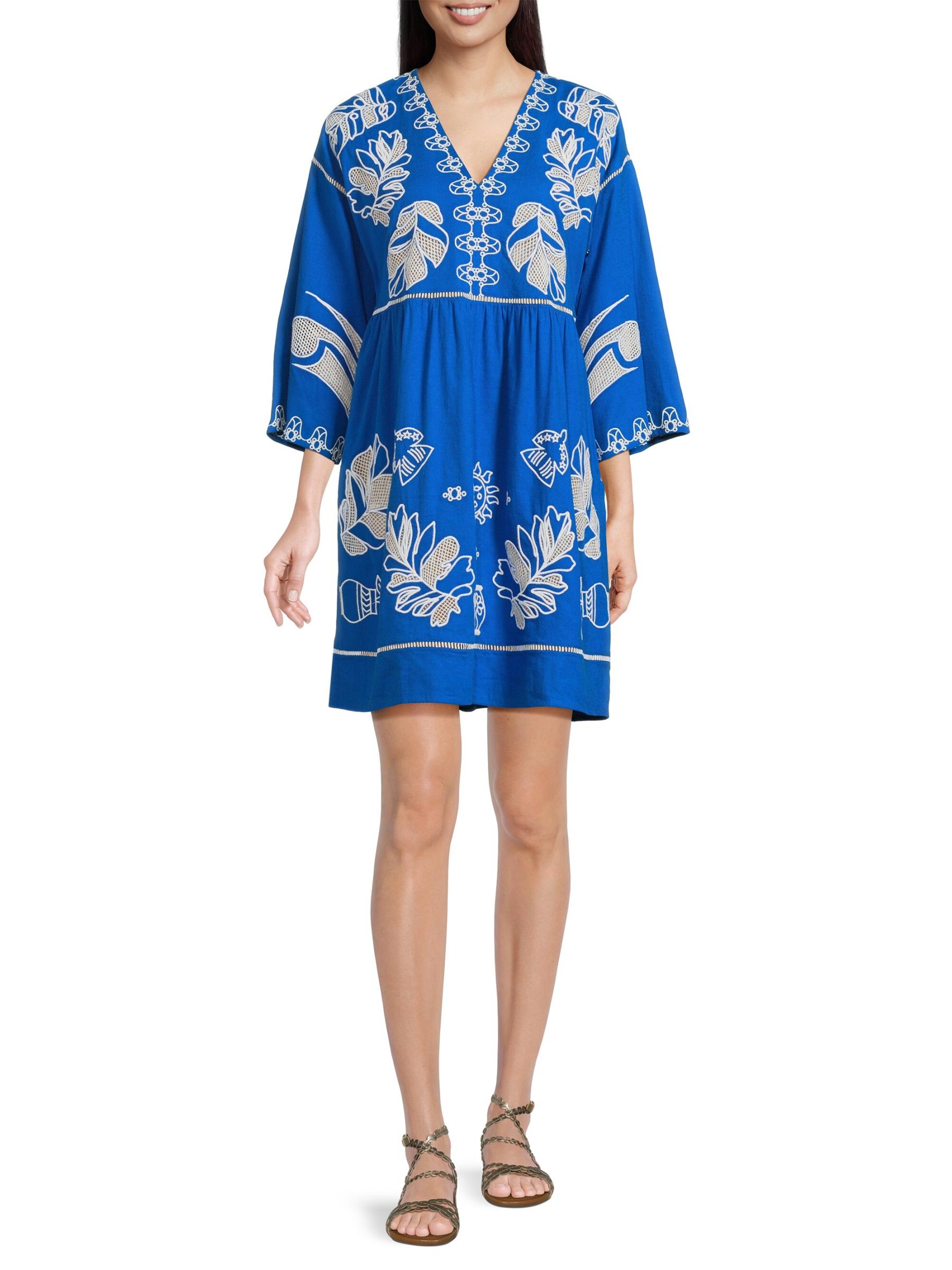 Shop Johnny Was - Barbara Embroidered Linen-Blend Minidress