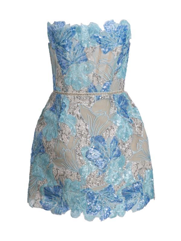 فستان قصير من الدانتيل المطرز بالزهور من جاسمين مارايا