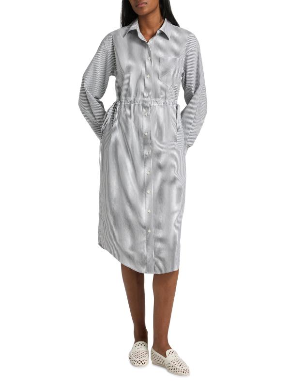 #2: فستان Annalisa مخطط من مزيج القطن - رمادي أبيض