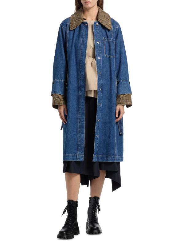 3.1 Phillip Lim - デニム・チェック・コンボ・トレンチ を