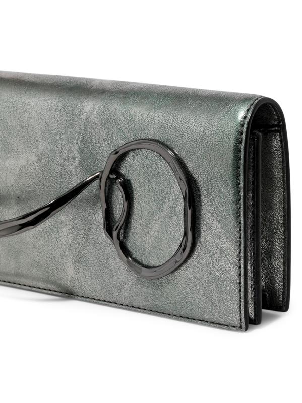 #5: حقيبة يد جلدية معدنية بمقبض جانبي ملتوي - أخضر