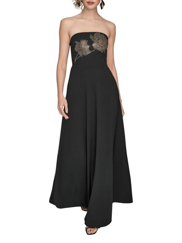 فستان بدون حمالات مزين بالكريستال