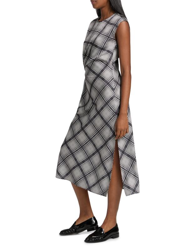 #3: فستان أديليتا تشيك كريب ساتان متوسط الطول - القرش الأسود إكرو