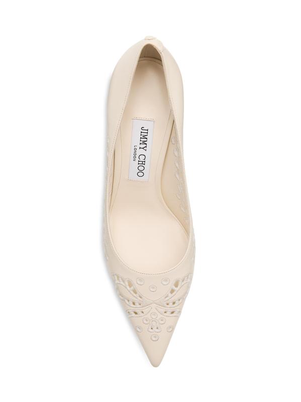 #2: حذاء لوف 85 ملم من الجلد المطرز - أبيض