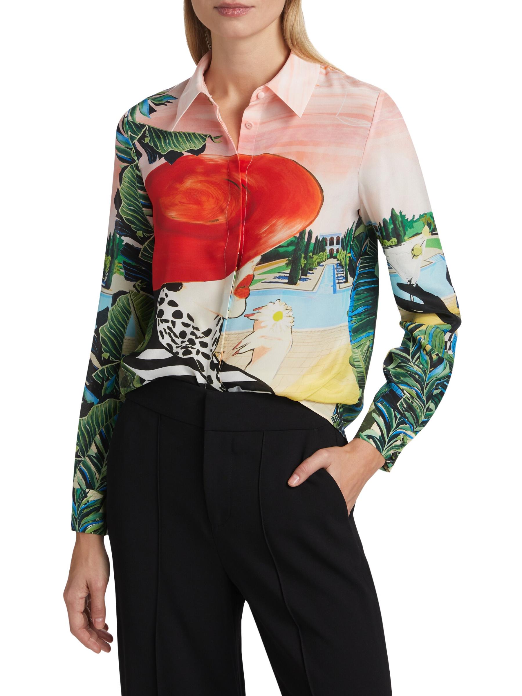 Shop Alice + Olivia - Willa Silk Graphic Shirt | Saks Fifth
