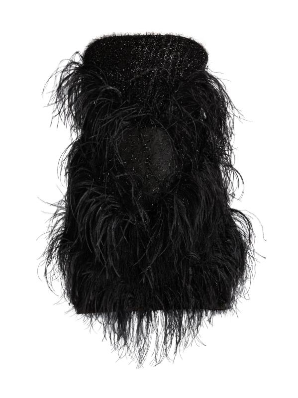 فستان قصير بدون حمالات مزيّن بالريش من Visea