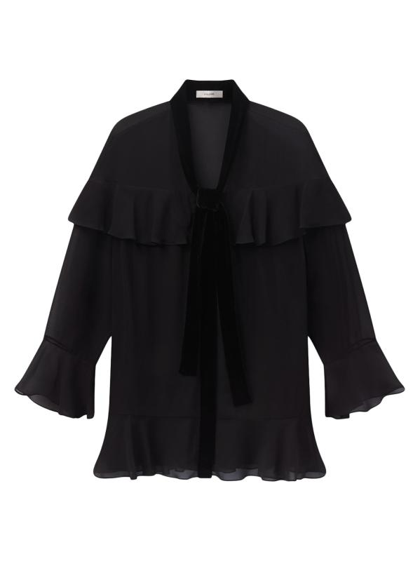 فستان قصير من مزيج الحرير مزيّن بكشكشة