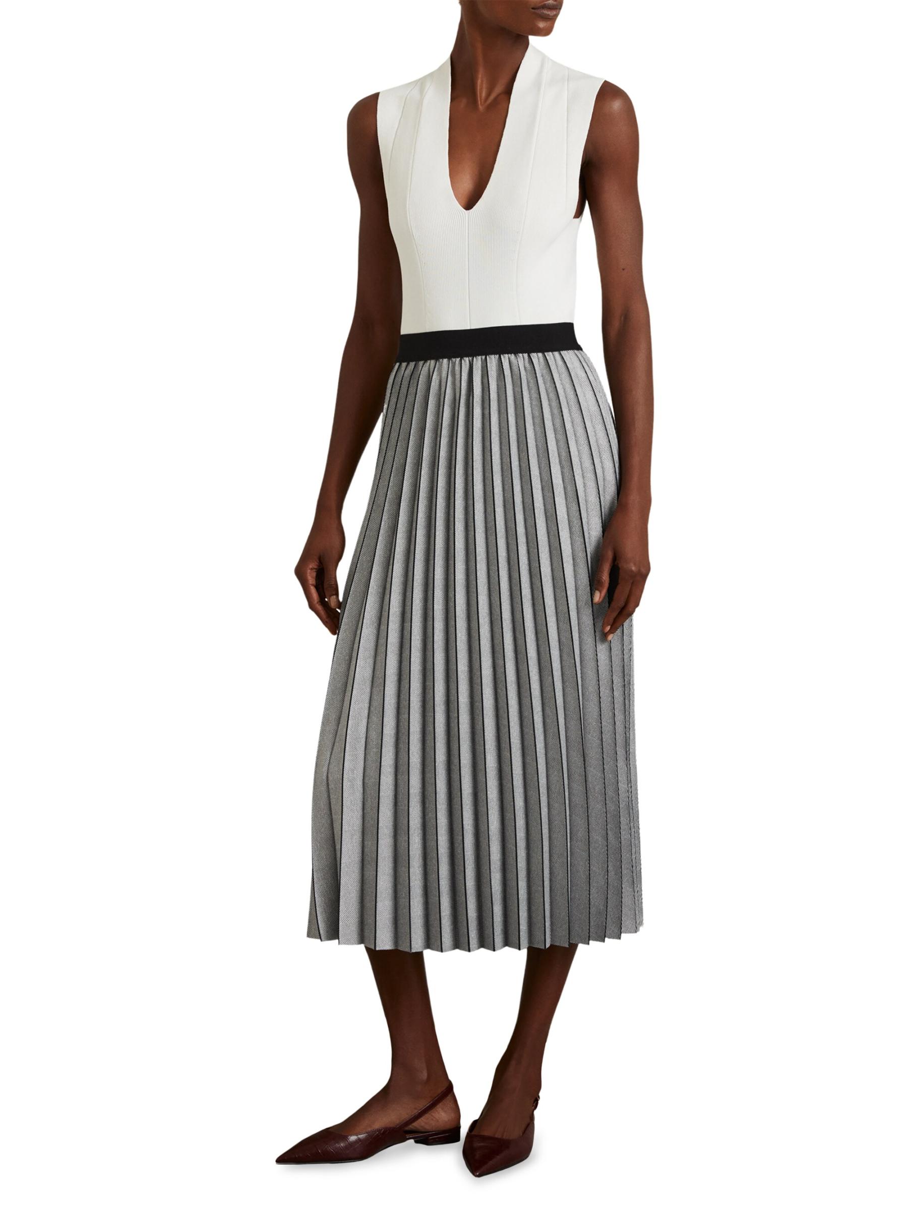 【海外限定】REISSスカート☆Grey Nova Checked Pleated Midi Sk Buy Reiss Grey Nova Checked Pleated Midi Skirt from Next
