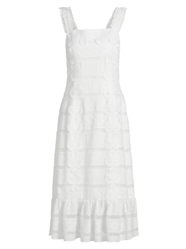 Saks Fifth Avenue ショートスリーブ レースミディドレス Saks Fifth Avenue ショートスリーブ レースミディドレス