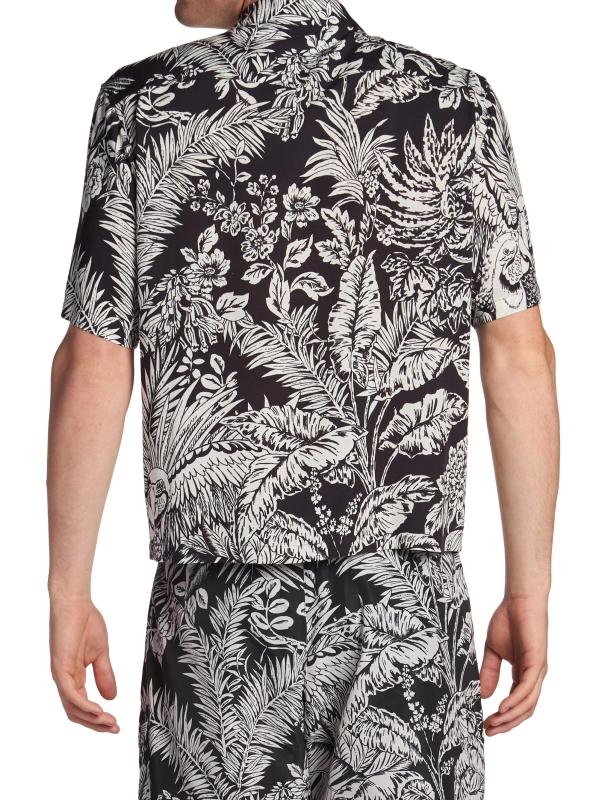 #4: قميص بولينج جنغل ببغاوات - أسود + أبيض