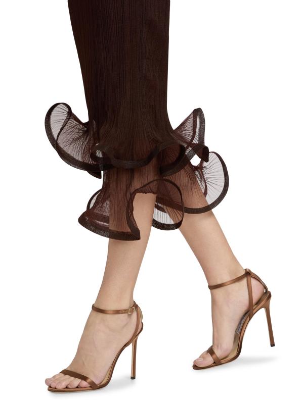 #5: فستان سيلينا متوسط الطول من الشيفون بطيات - الماهوجني