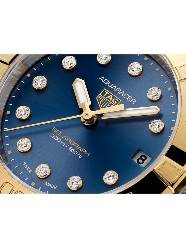 #8: ساعة أكواريسر من الذهب الأصفر عيار 18 قيراط والفولاذ المقاوم للصدأ وبسوار ألماس 0.15 TCW/34 مم - STAINLES SSTEEL