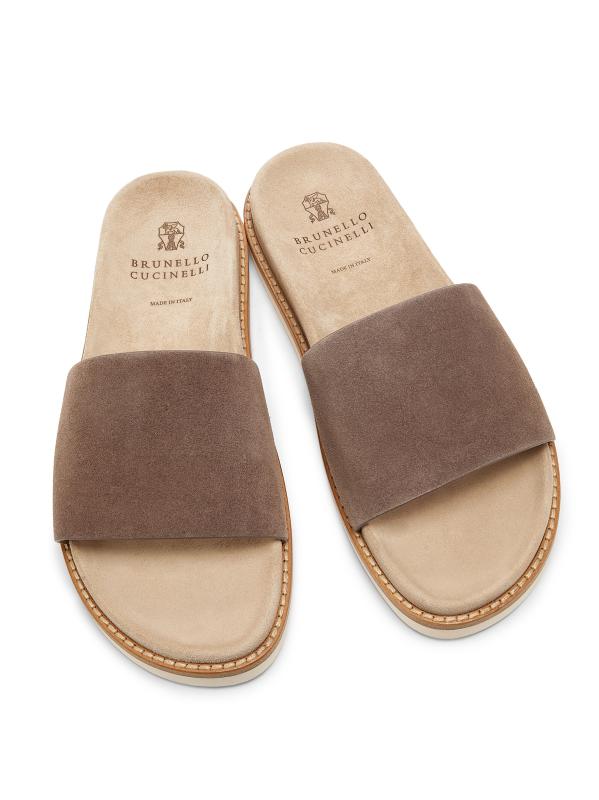 BRUNELLO CUCINELLI 25SS ブラウン スエード スライド サンダル Brunello Cucinelli - スエードスライドサンダル をオンライン