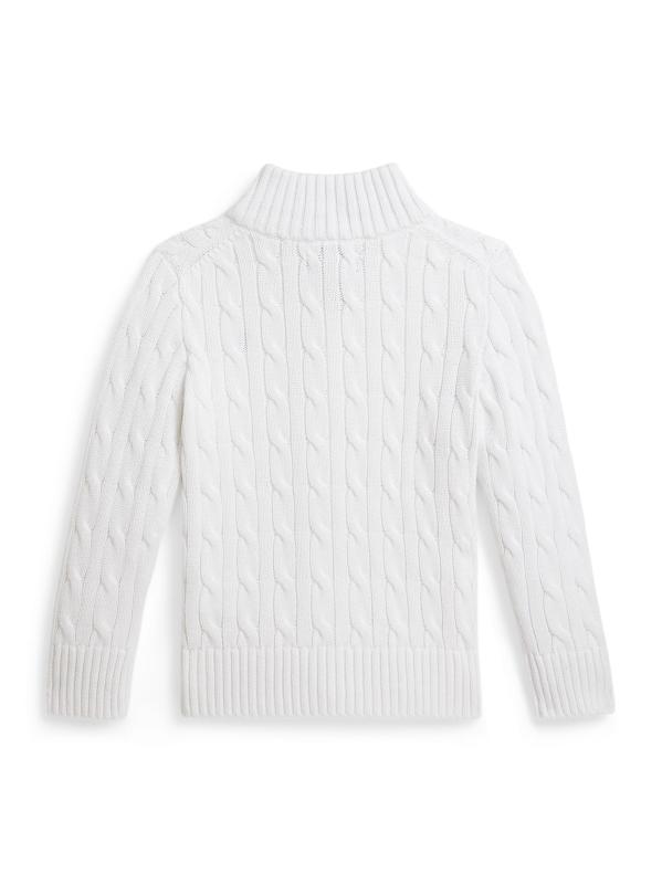 #2: سترة بسحّاب محبوكة بالكابلات للأولاد والصبيان الصغار - أبيض