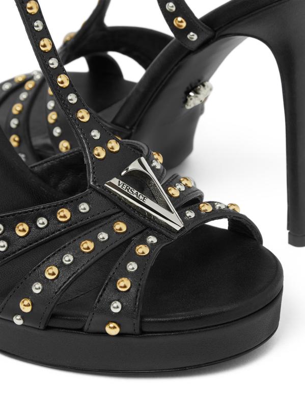 #3: صندل جلدي مرصع 120 ملم - بلاك فيرساتشي جولد بالاديوم