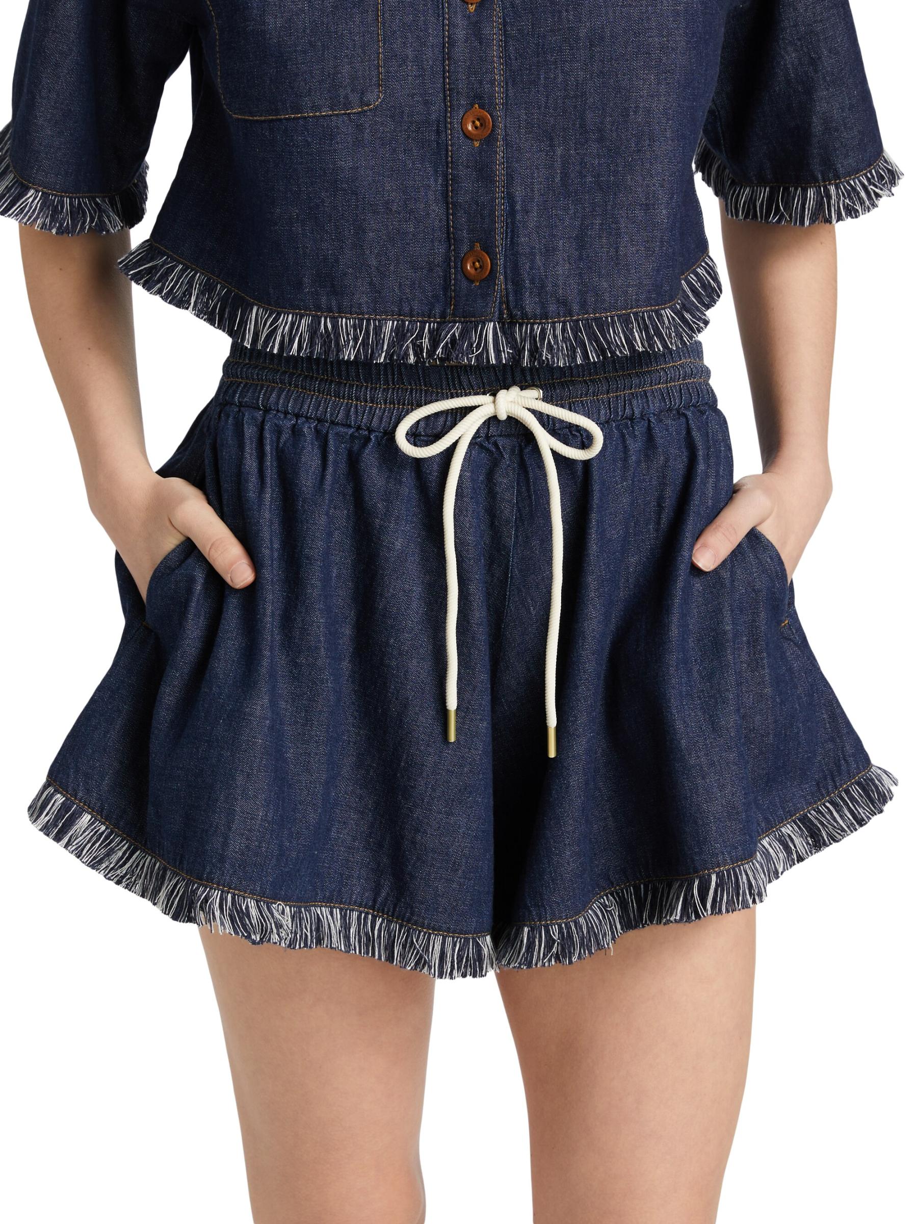 Shop Zimmermann - Rhiannon Fringed Denim Shorts | Saks Fifth