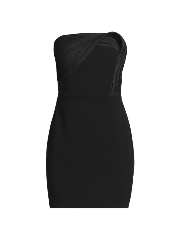 فستان قصير بدون حمالات من الكريب المجمّع