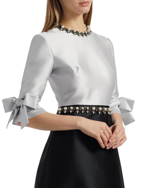 #5: قميص وخصر من الساتان المزين بلونين - أسود+فضي