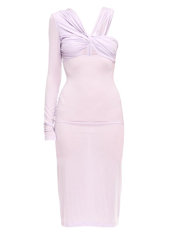 فستان ميدي ملتوي من الأمام بأكمام واحدة