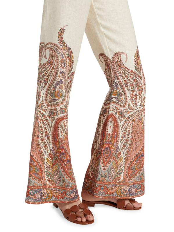【Zimmermann】Paisley linen flared pants ZIMMERMANN Paisley Linen Flared Pants in White | endource