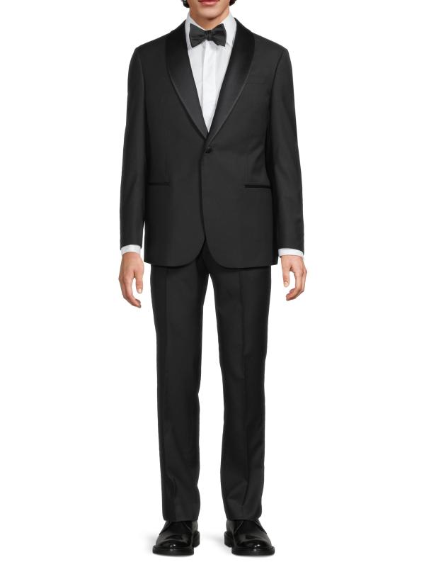 #2: بدلة توكسيدو أحادية الصدر من الصوف البكر بنقشة دقيقة - براون