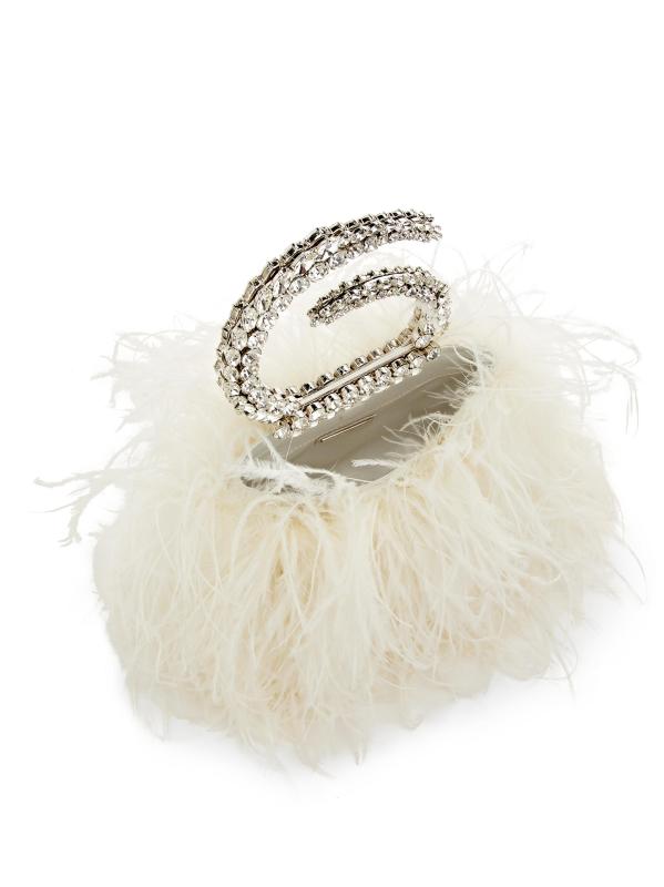 #3: حقيبة كارما المصنوعة من الريش بمقبض مزخرف - أبيض