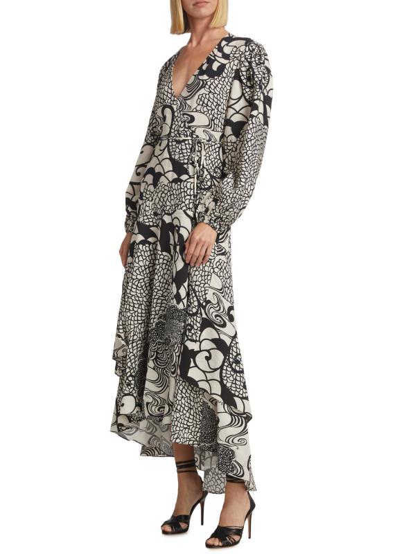 #3: فستان زاريلا ملفوف بطبعة - طباعة باللون الأسود الكريمي