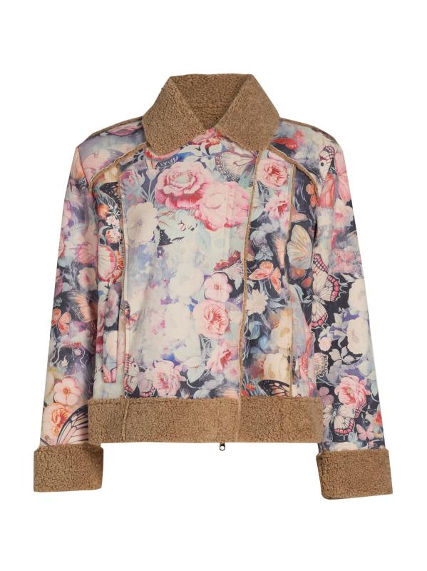 جاكيت موتو من جلد الغزال الصناعي بنقشة الزهور من Maravilla