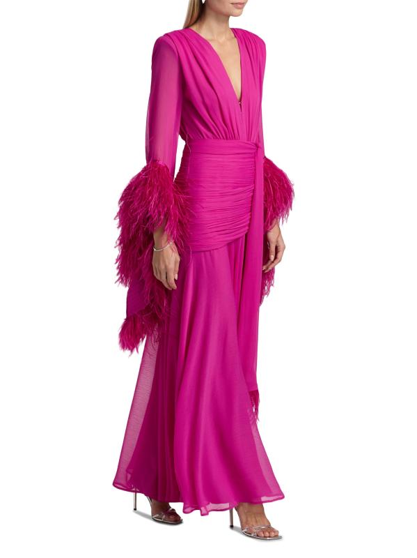 #7: فستان شيفون مزيّن بالريش من غيشا - وردي