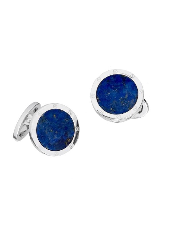 Round Rhodium-Plated Lapis Lazuli Cufflinks