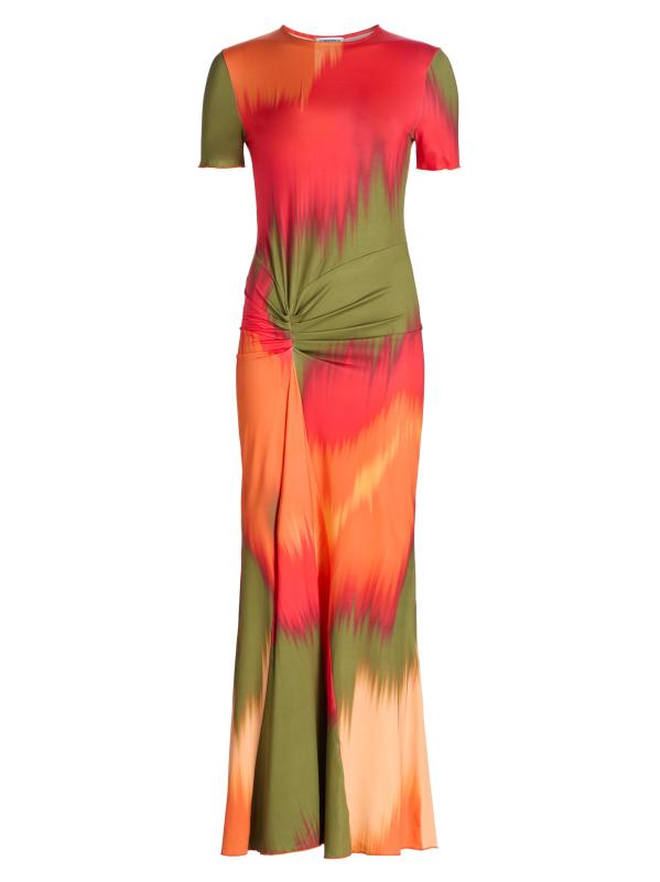 فستان آني مصبوغ بأكمام قصيرة