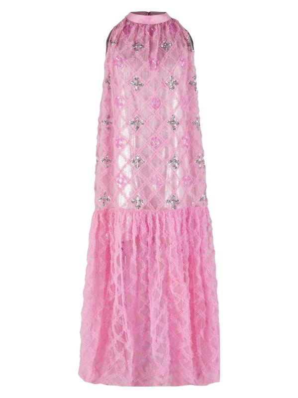 فستان برقبة رسن مزين بالترتر