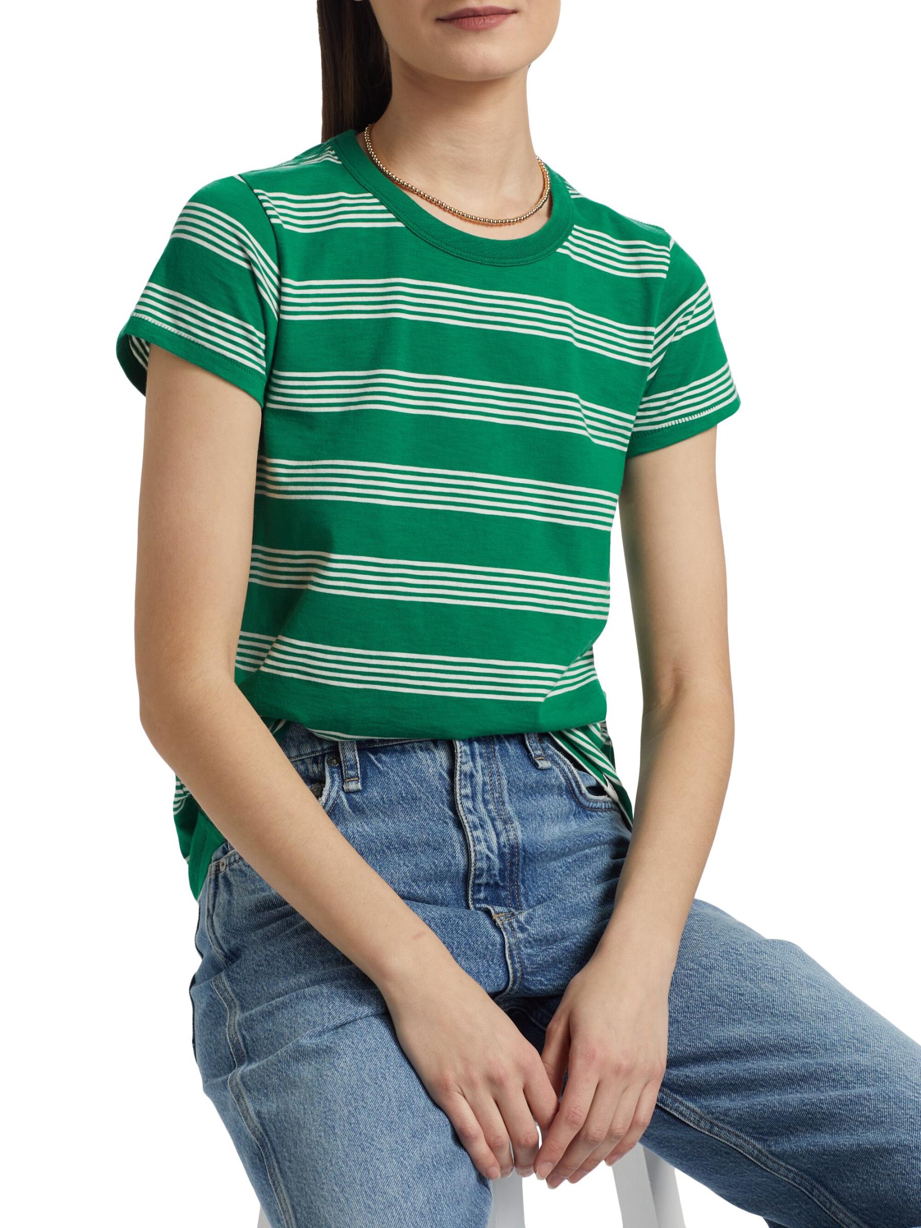 スラブコットンジャージー Tシャツ ストライプ柄 δ コットンジャージー スラブ GFロゴ ストライプ Tシャツ | Brooks