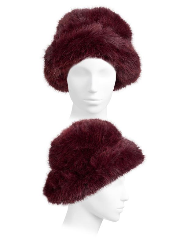 #3: قبعة دلو كبيرة الحجم من الفرو الصناعي - عنابي اللون