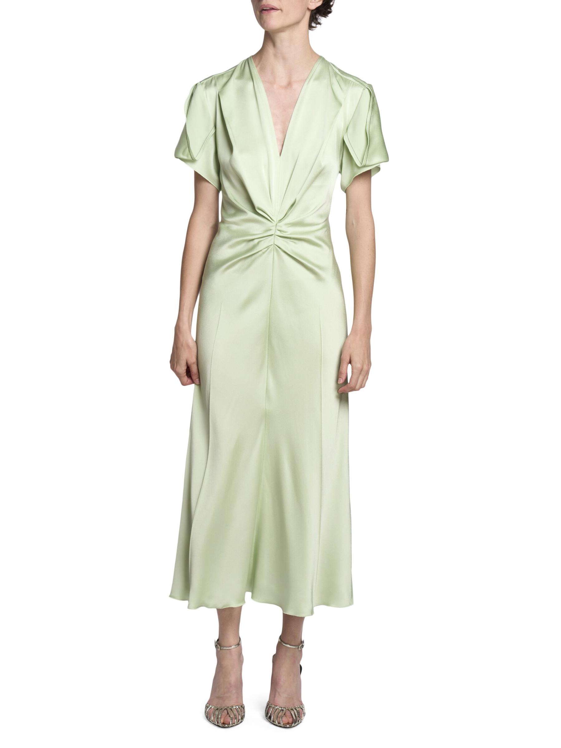 【Victoria Beckham】ギャザークレープサテンミディドレス Victoria Beckham - ギャザーサテン・クレープVネック・ミディ