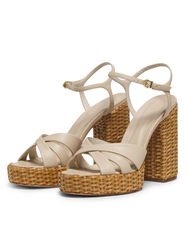 Shop Schutz Keefa Leather Straw Block-Heel Sandals Saks