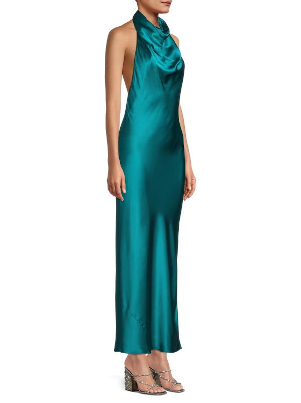 #3: فستان متوسط الطول من الحرير برقبة على شكل كاول - بط نهري صغير