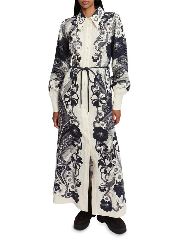 #5: قميص ميكي فلورال من الكتان - أزرق + أبيض