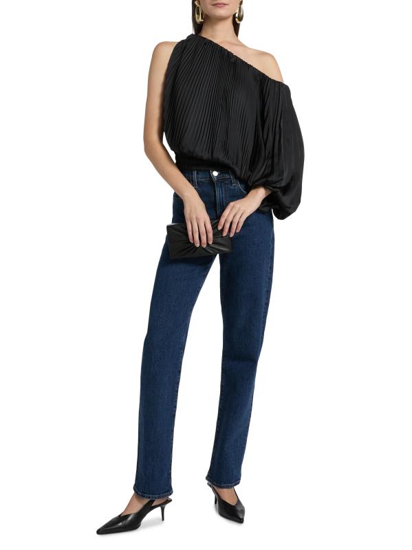 #7: بلوزة مارا بثنيات بكتف واحد - أسود