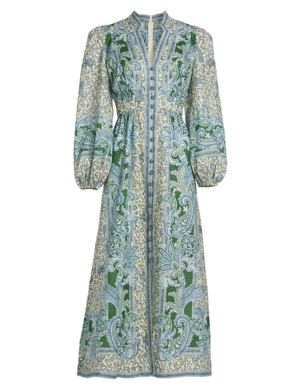 ZIMMERMANN ジマーマン ワンピース Ottie Plunge paisley 945759 Shop Zimmermann - Ottie Plunge Paisley Linen Midi-Dress