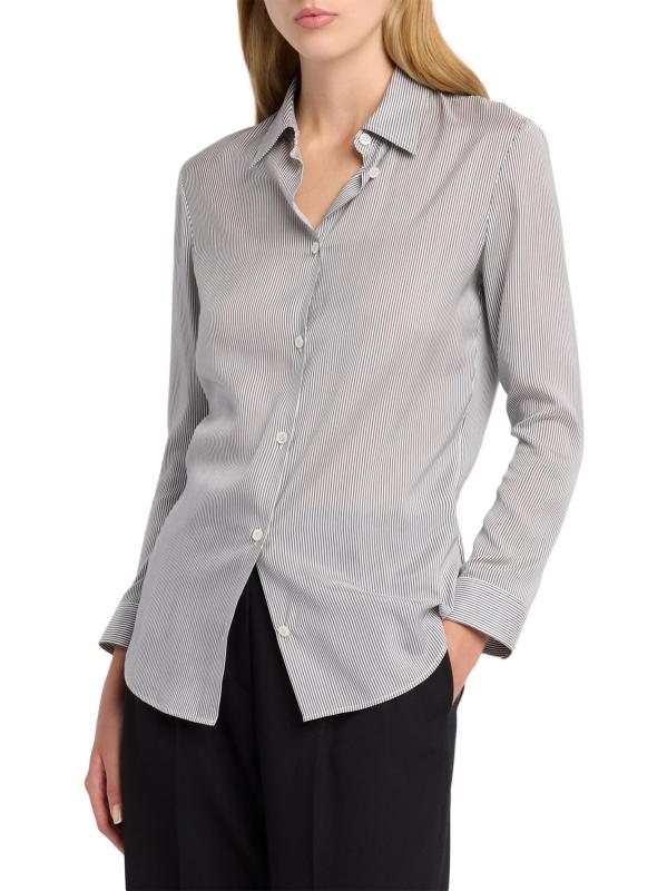 #5: قميص بيترا سترايب من الحرير البوبلين - أبيض داكن