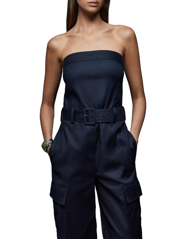 REISS☆Lois Navy Strapless Belted Wide Leg Jumpsuit【UK発】 Reiss Lois Navy Strapless Belted Wide Leg Jumpsuit | REISS