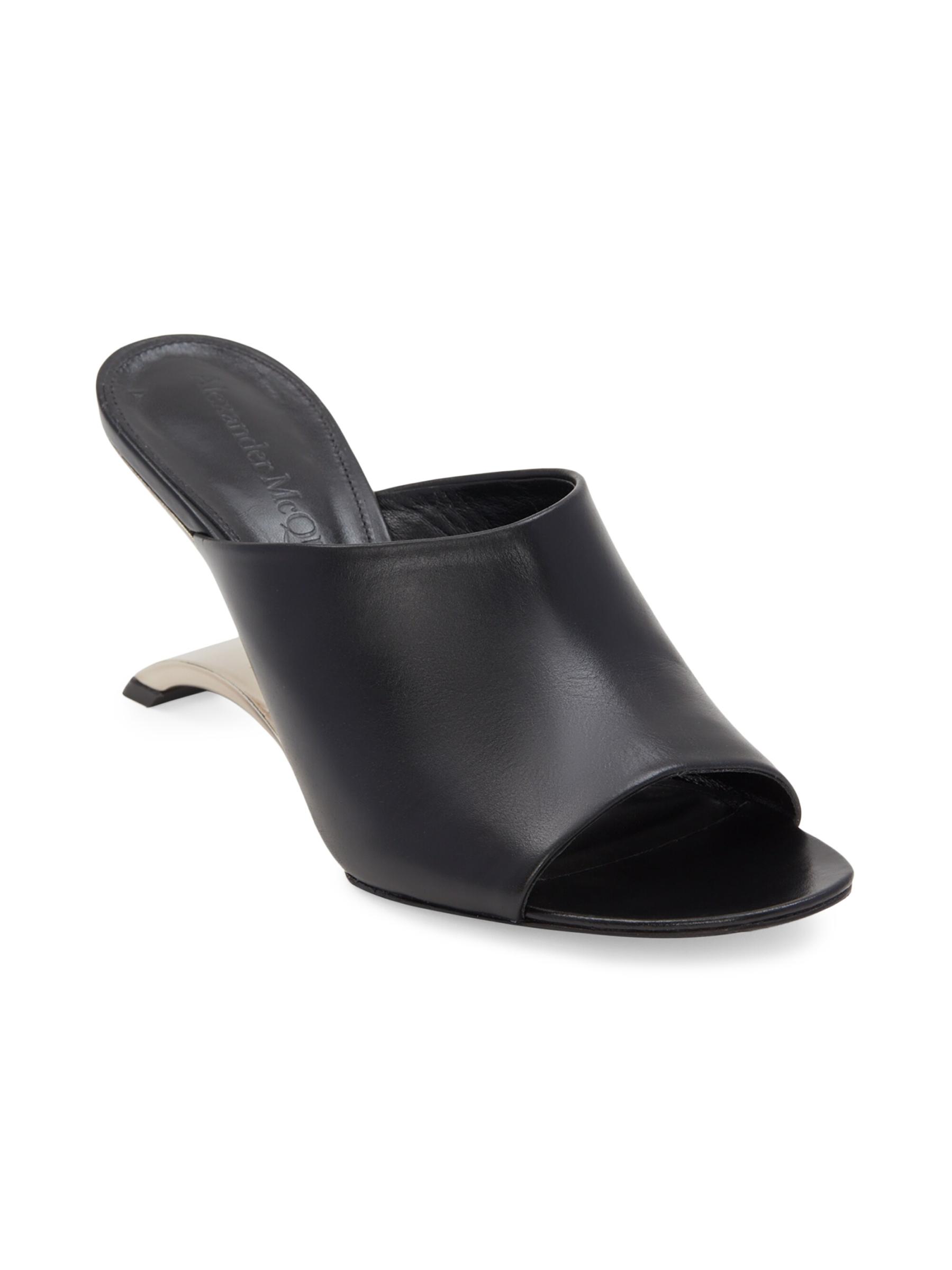 Shop Alexander McQueen - Leather Sculptural-Heel Mules