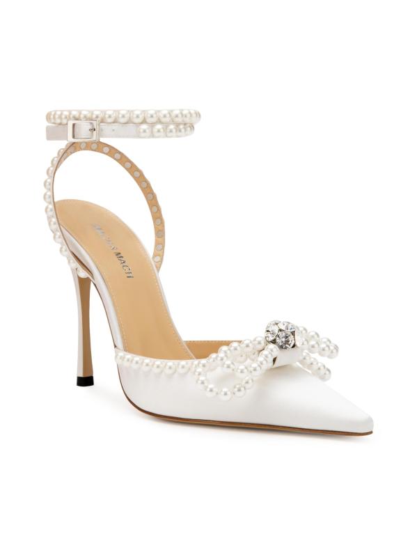 #2: حذاء ساتان مزيّن بفيونكة مزدوجة 110 ملم - أبيض