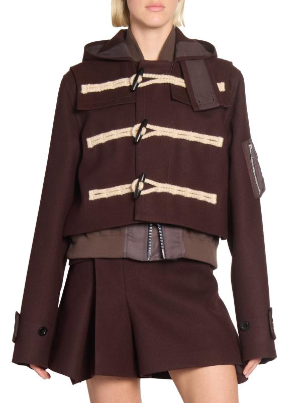 sacai Aライン　ミリタリーフーデッドジャケット 1723 コットン　麻 Sacai - ウール混フーデッドジャケット をオンライン購入 | Saks