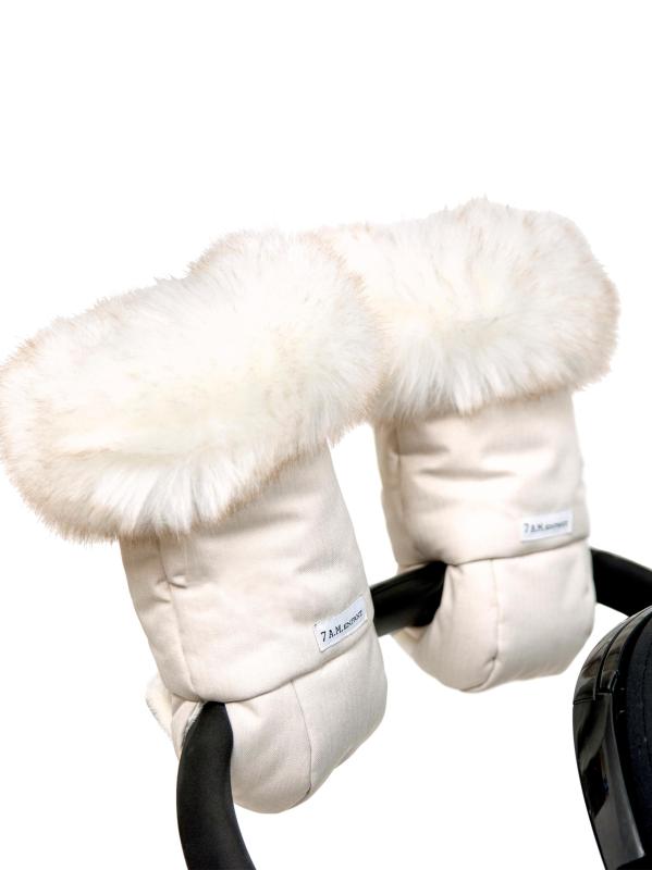 #2: أغطية دافئة للأطفال مزينة بالفرو الصناعي - أبيض