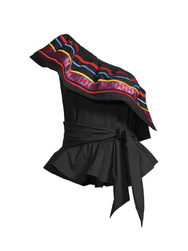 بلوزة بيبلوم من القطن غير المتماثل بحزام