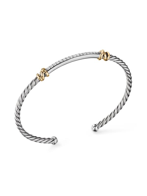 سوار هيلينا المصنوع من الذهب الأصفر عيار 18 قيراطًا والفضة الاسترلينية والألماس Pavé 2 Station Petite Wrap